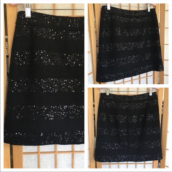 Ann Taylor Loft Embellished Wool Blend Black Skirt SZ 4P - Picture 1 of 7
